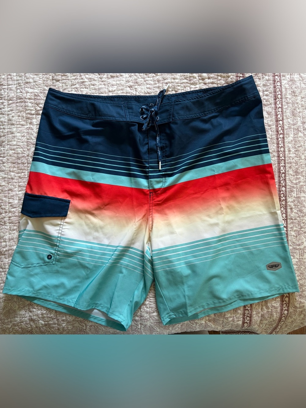 Men's Navy and Aqua Gradient Swim Board Shorts XL